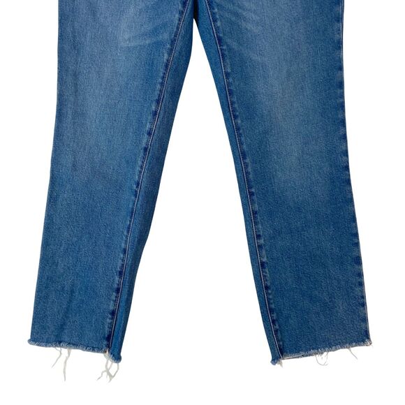 J Crew Jeans Women's 27 Blue Essential Straight Jean Button Fly Cut Off Fray Hem - Picture 3 of 8